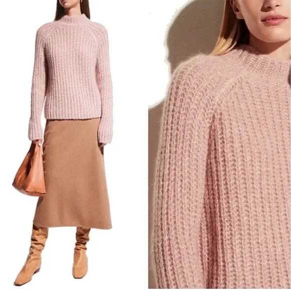 🌺SOLD ON BAY🌺 $425 Vince Alpaca Blend Sweater Pink XLarge SOFT Loose Stretch Rib - Picture 1 of 15